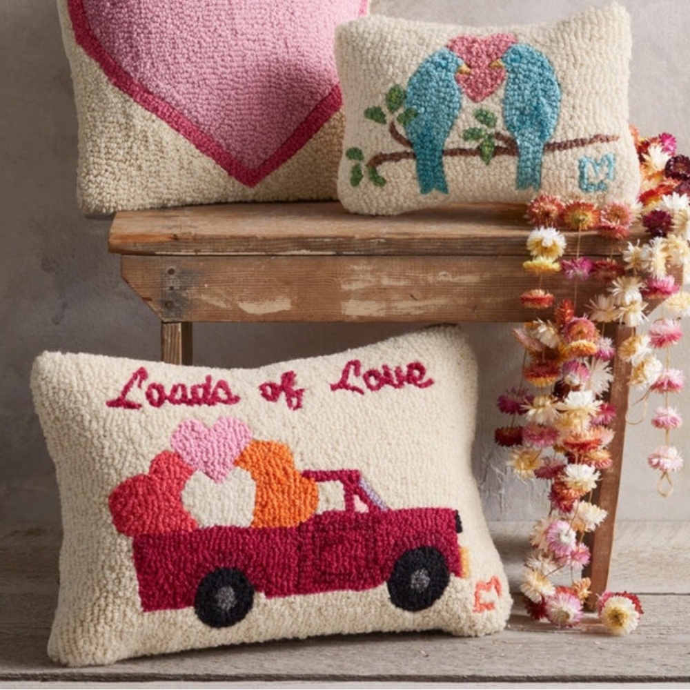 Sundance Loads of Love NWT Handmade Hand-hooked Wool Pillow w/ Hidden Zipper